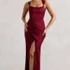 A Romantic | Berry Satin Corset Wrap Maxi Dress