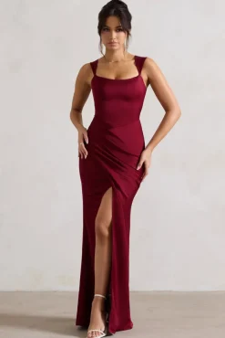 A Romantic | Berry Satin Corset Wrap Maxi Dress