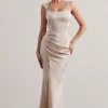 A Romantic | Champagne Satin Corset Wrap Maxi Dress