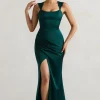 A Romantic | Green Satin Corset Wrap Maxi Dress