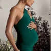 Abigail | Bottle Green Sleeveless Asymmetric Maternity Midi Dress