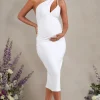 Abigail | White Sleeveless Asymmetric Maternity Midi Dress