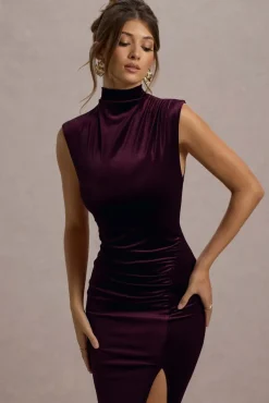 Abilene | Port Velvet High-Neck Split Maxi Dress