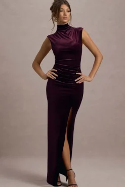 Abilene | Port Velvet High-Neck Split Maxi Dress