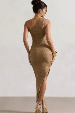 Abu Dhabi | Camel Textured Asymmetric Maxi Dress