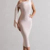 Adapt | Champagne Asymmetric Midi Dress With Tie Sleeve