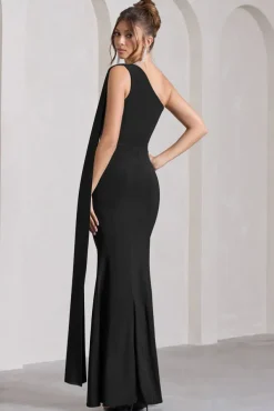 Adelaide | Black Asymmetric Sleeveless Split Maxi Dress
