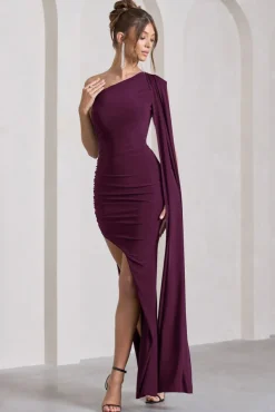 Adelaide | Plum Asymmetric Sleeveless Split Maxi Dress