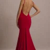Adele | Red Ruched Fishtail Cami Maxi Dress