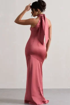 Adoria | Vintage Berry Satin High-Neck Maxi Dress