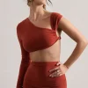 Agalia | Terracotta Ruched Asymmetric One-Sleeve Crop Top