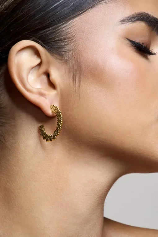 Aileen | Gold Textured Hoop Earrings
