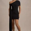 Alessio | Black One-Shoulder Mini Dress With Drape