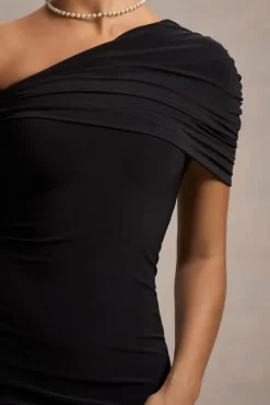Alessio | Black One-Shoulder Mini Dress With Drape