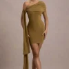 Alessio | Mustard One-Shoulder Mini Dress With Drape