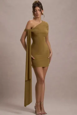 Alessio | Mustard One-Shoulder Mini Dress With Drape