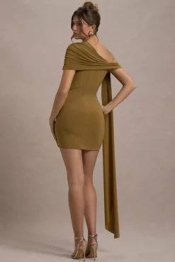 Alessio | Mustard One-Shoulder Mini Dress With Drape