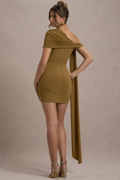 Alessio | Mustard One-Shoulder Mini Dress With Drape
