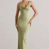 Alesso | Light Olive Satin Cowl-Neck Maxi Dress