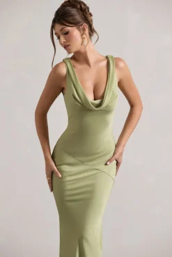 Alesso | Light Olive Satin Cowl-Neck Maxi Dress