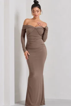 Alex | Mocha Bardot Twist Maxi Dress