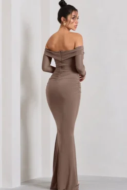 Alex | Mocha Bardot Twist Maxi Dress