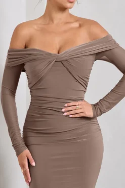 Alex | Mocha Bardot Twist Maxi Dress