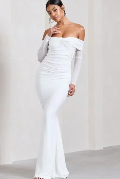 Alex | White Bardot Twist Maxi Dress