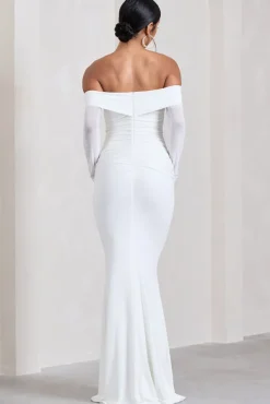 Alex | White Bardot Twist Maxi Dress