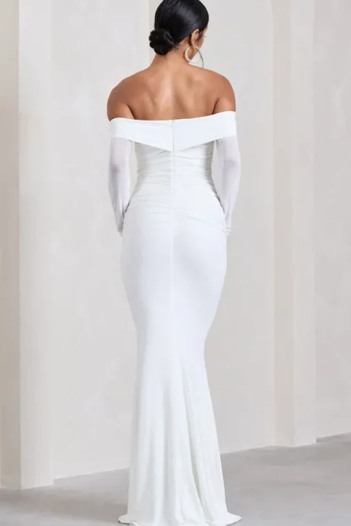 Alex | White Bardot Twist Maxi Dress