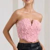 Alicia | Blush Pink Floral Mesh Strapless Corset Top