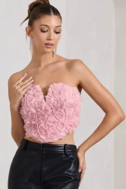 Alicia | Blush Pink Floral Mesh Strapless Corset Top