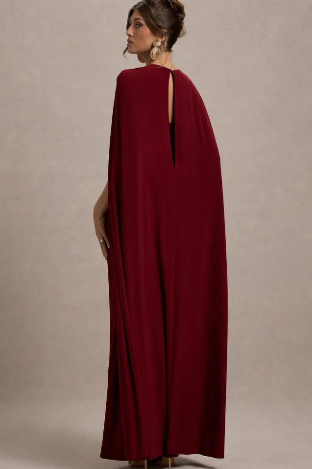 Aliza | Berry Cape Maxi Dress With Gold Ring
