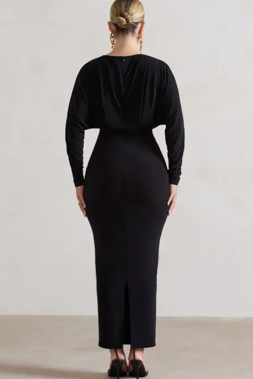 All It Takes | Black Long-Sleeve Draped Maxi Dress