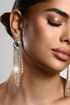 Allie | Gold Diamante Statement Drop Earrings