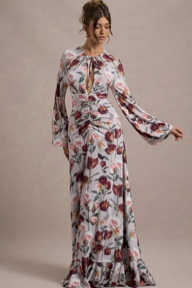 Althena | Cream Floral Print Balloon-Sleeve Maxi Dress