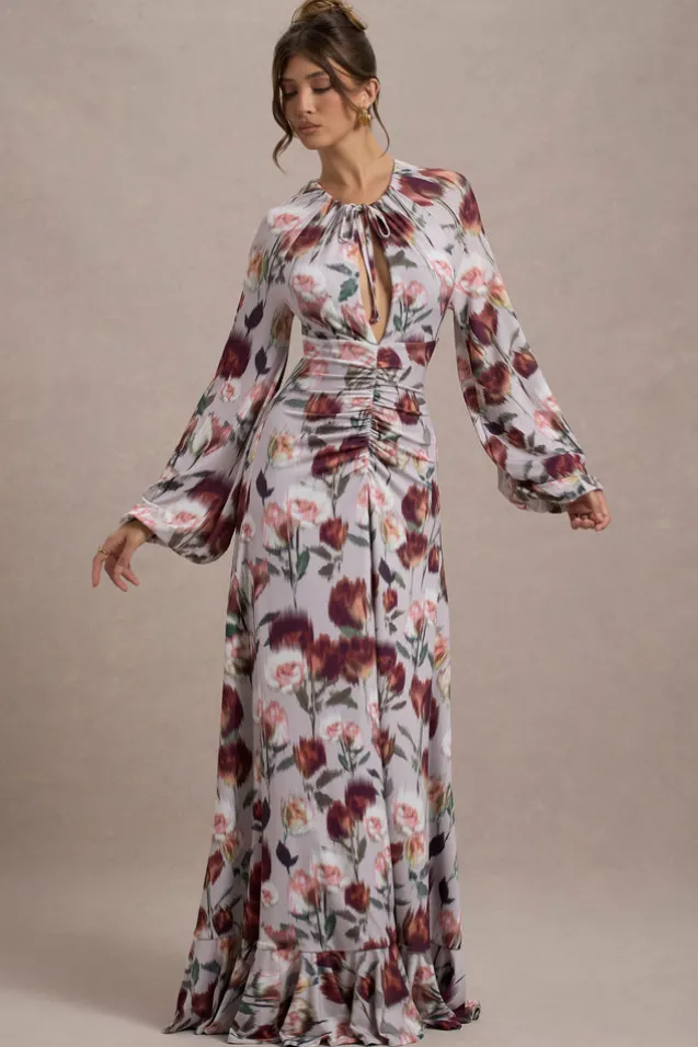 Althena | Cream Floral Print Balloon-Sleeve Maxi Dress