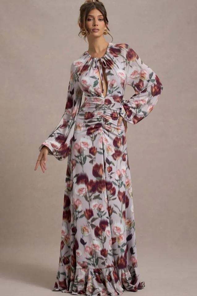 Althena | Cream Floral Print Balloon-Sleeve Maxi Dress