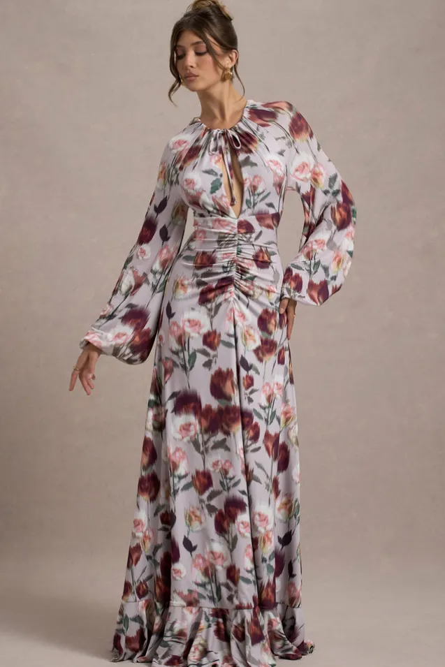 Althena | Cream Floral Print Balloon-Sleeve Maxi Dress