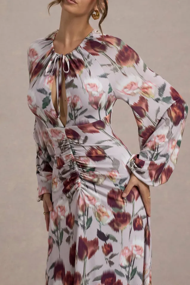 Althena | Cream Floral Print Balloon-Sleeve Maxi Dress