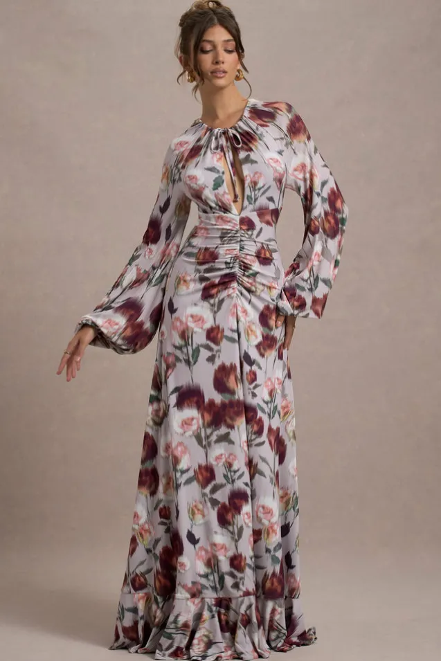 Althena | Cream Floral Print Balloon-Sleeve Maxi Dress