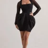 Alto | Black Square-Neck Mini Dress With Puff Skirt