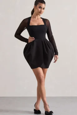 Alto | Black Square-Neck Mini Dress With Puff Skirt