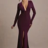 Aluna | Plum Plunge-Neck Twisted Split Maxi Dress
