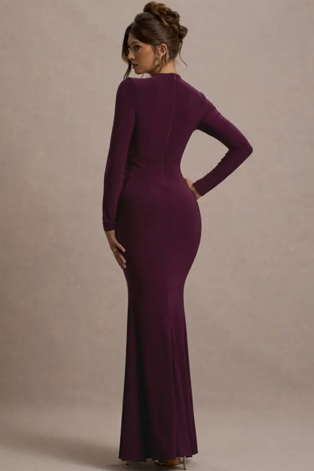 Aluna | Plum Plunge-Neck Twisted Split Maxi Dress