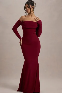 Amaia | Berry Bardot Long-Sleeve Maxi Dress