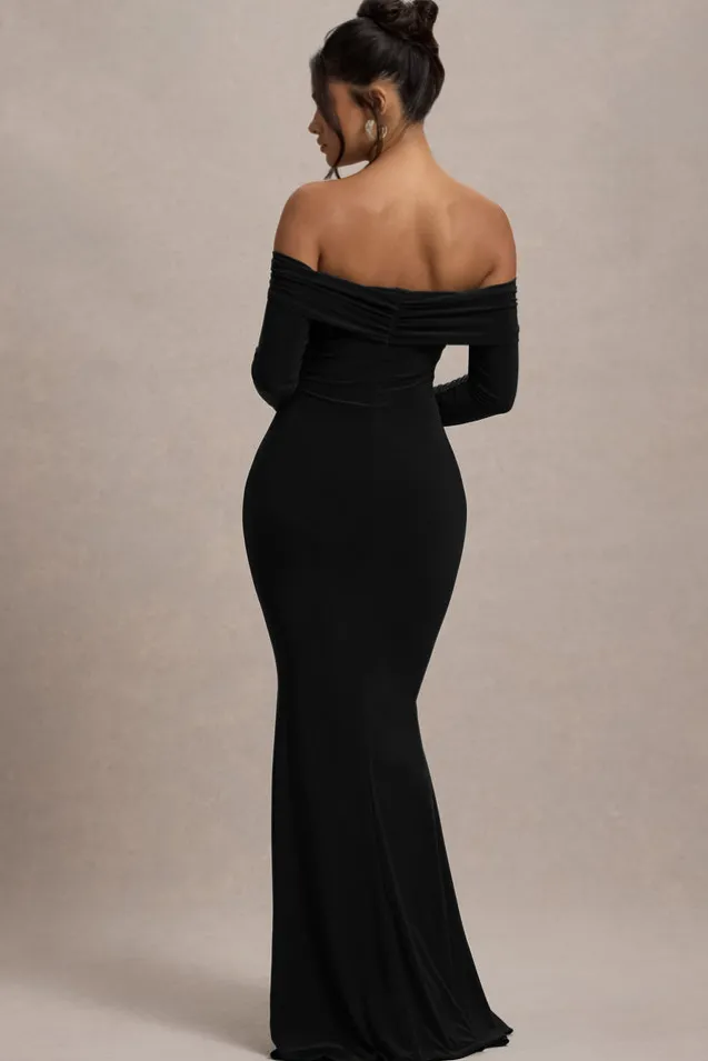 Amaia | Black Bardot Long-Sleeve Maxi Dress