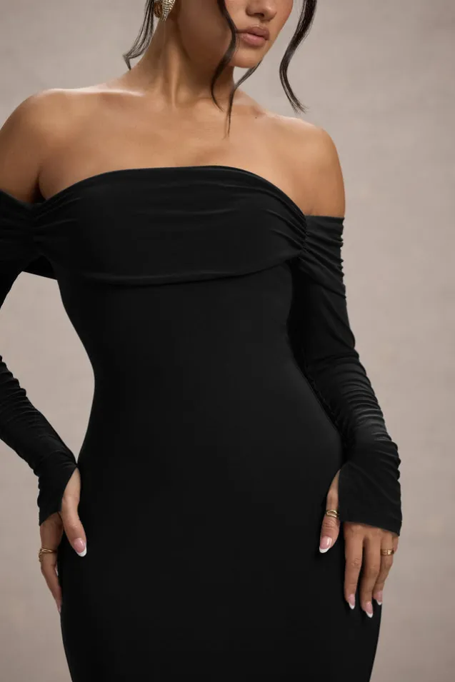 Amaia | Black Bardot Long-Sleeve Maxi Dress