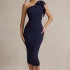 Ambretta | Navy One-Shoulder Midi Dress With Bow