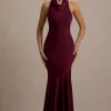 Amelita | Port Satin Cowl-Neck Fishtail Maxi Dress